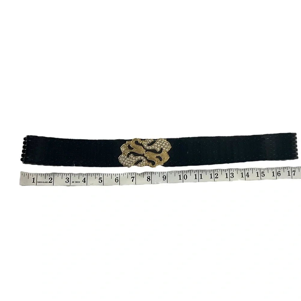 Vintage Gantos Black Belt with Gold Rhinestone Clasp